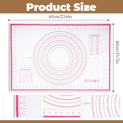 Hadnves Silicone Baking Mat 23.6" × 15.7" Extra Large Pastry Dough Mat with Measurements For Rolling Dough Bread Pizza Pie Crust Fondant Making Oven Liner Kitchen Counter Non-Slip Non Stick Reusable