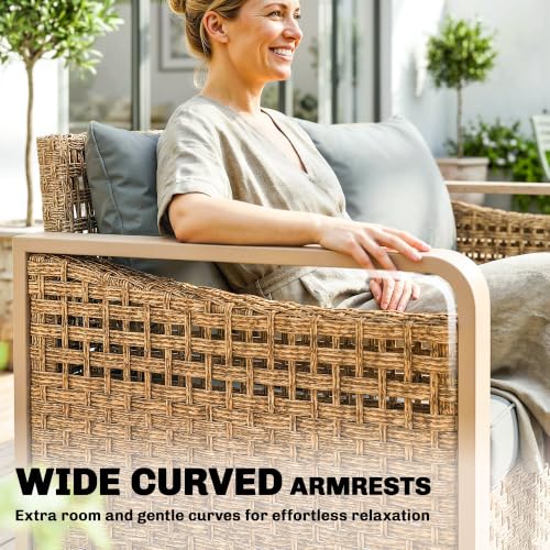 Outsunny Outdoor Patio Couch Wide Deep Seat 3 Seater Wicker Gray