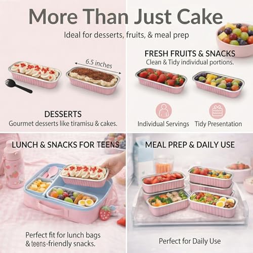 YQER 100 Pack Mini Loaf Pans with Lids and Spoons Sealing Sticker, 6.8oz Mini Cake Pans for Baking, Disposable Aluminum Foil Loaf Pans, Pink Loaf Baking Pans, Small Cake Containers With Lids