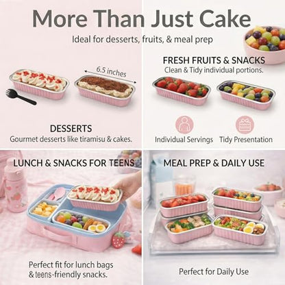 YQER 100 Pack Mini Loaf Pans with Lids and Spoons Sealing Sticker, 6.8oz Mini Cake Pans for Baking, Disposable Aluminum Foil Loaf Pans, Pink Loaf Baking Pans, Small Cake Containers With Lids