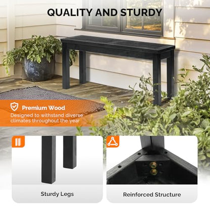 VINGLI Outdoor Wooden Bench, 40” Porch Bench Outdoor Backless Garden Bench, Small Outdoor Bench for Deck Patio Entryway (Black, 40in)