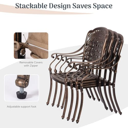 Redlife 9-Piece Cast Aluminum Outdoor Dining Set, 86" Rectangular Patio Table with Umbrella Hole, 8 Stackable Chairs with Cushions, Lattice Backrest, All-Weather Waterproof Patio Furniture Set