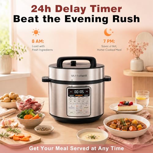 VAJ 8-Quart Electric Pressure Cooker, 12-in-1, 14 Presets, 1200W, Silver