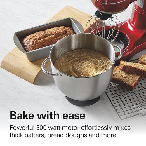 Hamilton Beach Electric Stand Mixer, 4 Quarts, Dough Hook, Flat Beater Attachments, Splash Guard, 7 Speeds with Whisk, Easy-Carry Top Handle, Red