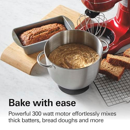 Hamilton Beach Electric Stand Mixer, 4 Quarts, Dough Hook, Flat Beater Attachments, Splash Guard, 7 Speeds with Whisk, Easy-Carry Top Handle, Red