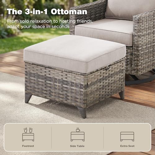 Belord Patio Wicker Swivel Rocker Patio Chairs with 3-Seater Sofa and 42.5" Fire Pit Table, Outdoor Furniture Set for Deck Porch Poolside, 11 Piece Patio Conversation Furniture Set,Beige