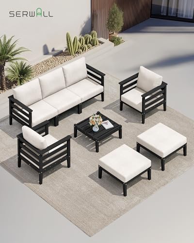SERWALL HDPE Patio Furniture Set, 6 Pieces Outdoor Sectional Sofa Set