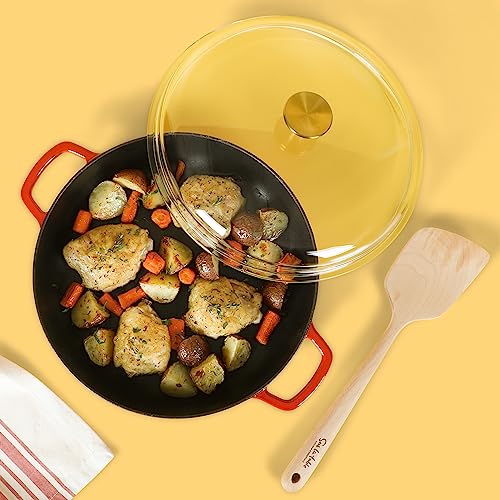 Sur La Table Kitchen Essentials Supper Club 3.75 Quart Enamel Cast Iron All In One Multi-Purpose Non-Toxic Nonstick Braiser Pan W/Borosilicate Glass Lid - Red