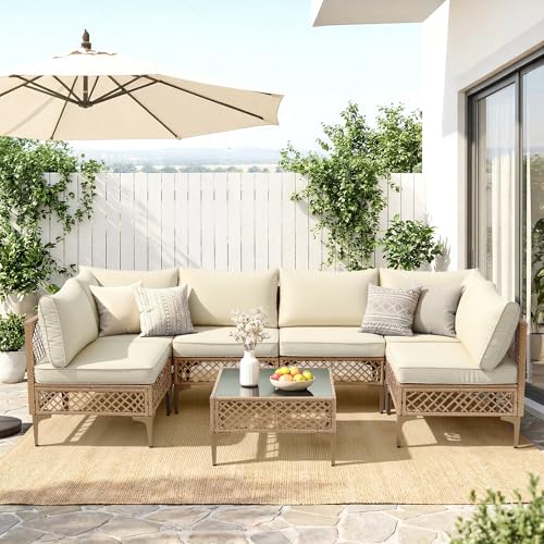 FHFO 7 Piece Patio Furniture Set, Outdoor Wicker Sectional Sofa Set