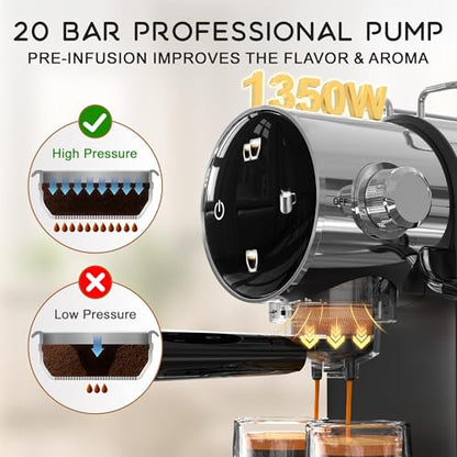 AYCHIRO 20 Bar Espresso Coffee Machine, Touchscreen Espresso Coffee Maker for Home, Cappuccino Maker with Removable Water Tank, Modern Black Design, Black