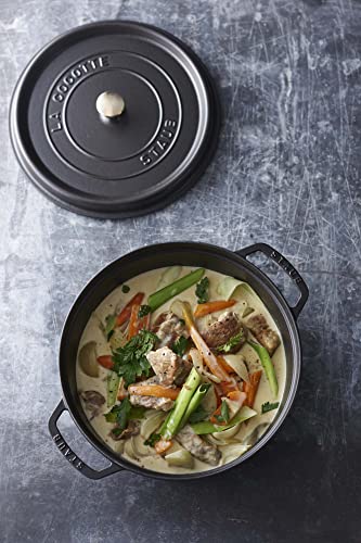 Staub Cast Iron Round Cocotte, Dutch Oven, 7-quart, serves 7-8, Made in France, Matte Black