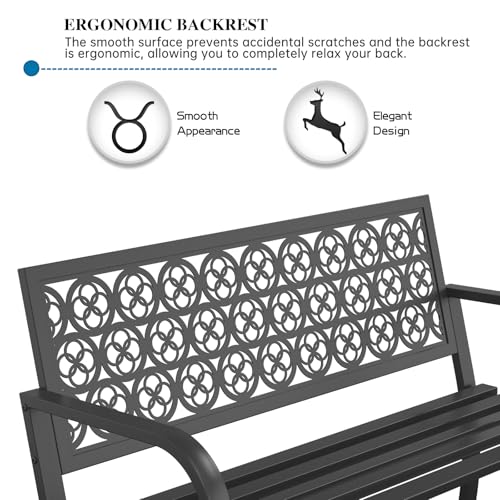 On Shine Outdoor Garden Bench Cast Iron Steel Outdoor Bench Clearance Weatherproof Metal Park Bench for Porch, Yard, Lawn, Deck (Four-Leaf Clover)