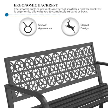 On Shine Outdoor Garden Bench Cast Iron Steel Outdoor Bench Clearance Weatherproof Metal Park Bench for Porch, Yard, Lawn, Deck (Four-Leaf Clover)