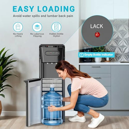 Manastin Bottom Loading Water Cooler Dispenser，3 Temperature Settings - Hot, Cold & Room, Empty Bottle Indicator, Child Safety Lock, Ideal for Office, Home, Living Room, Matte Black
