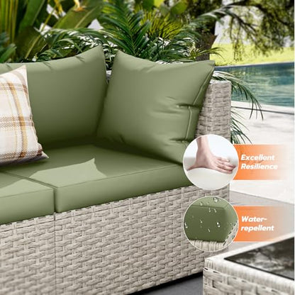 UDPATIO Outdoor Patio Furniture Set 7 Pcs Wicker Sectional Sofa Grass Green