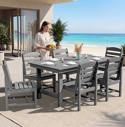 SERWALL Armless Outdoor Dining Set, Patio Dining Set for 6, Gray