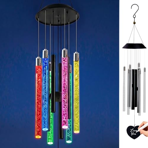 Nacome Solar Wind Chime Outdoor Indoor: Unique Gifts for Mom Grandma Women - Automatic LED Color Changing Light IP65 Waterproof Outside Decor for Garden Patio Balcony Porch(Black)