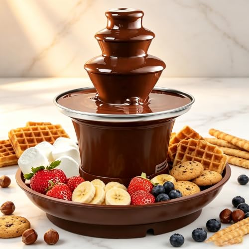 3-Tier Chocolate Fountain with Serving Tray, Chocolate Fondue Fountain for Christmas Party, Multi-Tier Fondue Fountain, Electric Chocolate Fountain for Christmas Holiday & Family Gatherings