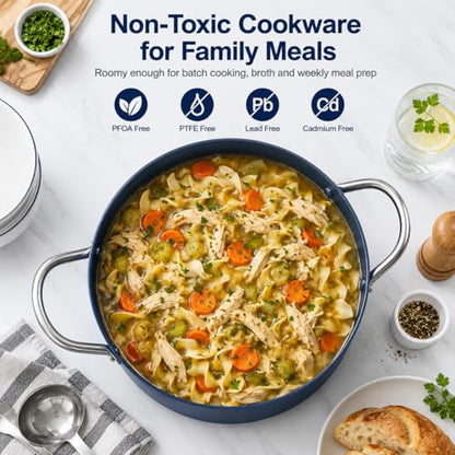 MICHELANGELO 8 Quart Stock Pot with Lid, Ceramic Nonstick Soup Pot for Family Meals, Batch Cooking, Broth, Seafood Boil & Meal Prep, Non Toxic Induction Stockpot with Stainless Steel Handles, Blue
