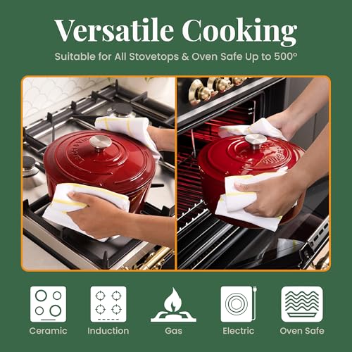 Larder & Vine Enameled Cast Iron Dutch Oven Pot with Lid | Bread Baking | Compatible on All Cooktops & Oven Safe to 500° F | Great for Sourdough Bread | Cabernet