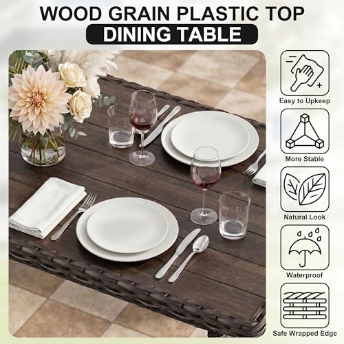 7 Pieces Patio Furniture Set, Patio Sectional with Dining Table & Ottoman