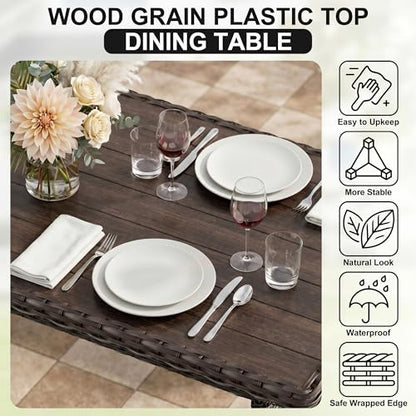 7 Pieces Patio Furniture Set, Patio Sectional with Dining Table & Ottoman