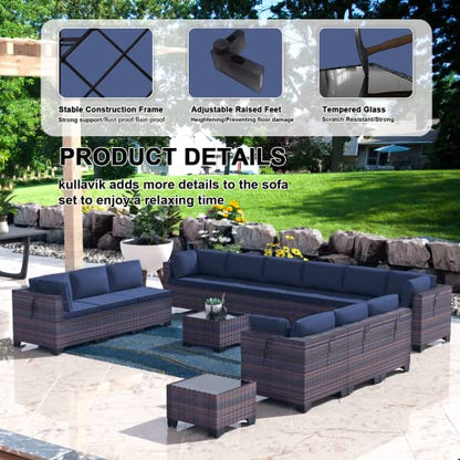Kullavik 14 Piece Patio Furniture Set, Outdoor Wicker Sectional Sofa