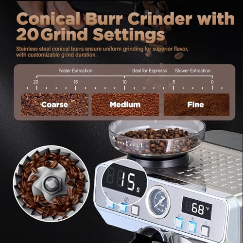 GeniCup Espresso Machine with Grinder 20 Bar with 68oz Water Tank Cold Brew