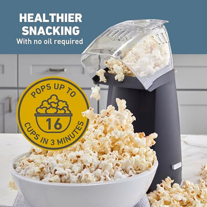 West Bend Air Crazy Hot Air Popcorn Popper Machine 4-Quart Oil-Free Popping for Healthier Snacks Dual-Purpose Measuring and Butter Cup On/Off Switch Compact Design, in Black