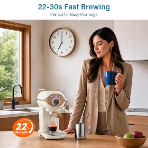 XIXUBX Espresso Machine, 20Bar Compact Espresso Maker with Milk Frother, PID Temperature Control, Low Vibration Coffee Maker for Small Kitchen, Home, Brews Latte, Cappuccino