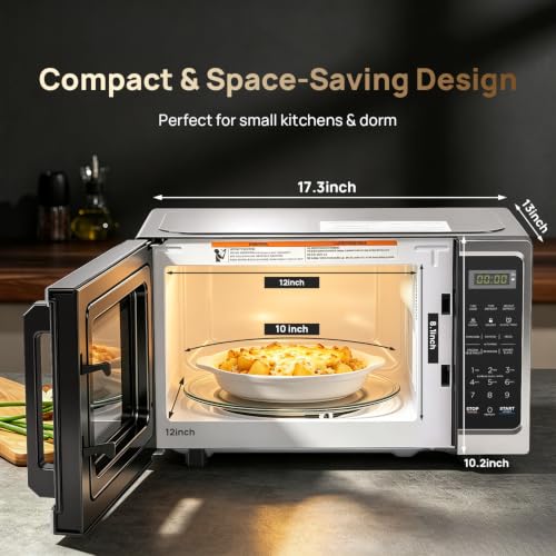 Smad Microwave Countertop Oven, Small Mini Ovens 700 Watt, 10 Power Levels Microwaves with 6 Cooking Presets for Dorm, Small Space, Tiny Room, RV, Child Lock, Compact 0.7 cu ft Microondas, Black