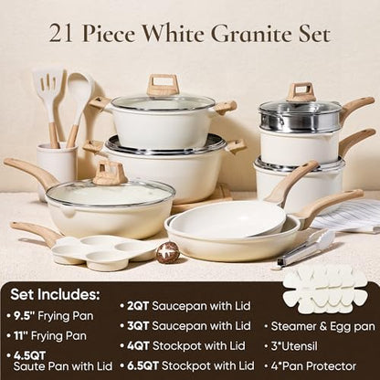 CAROTE Pots and Pans Set, Nonstick Cookware Sets, 21pcs Induction Cookware Kitchen Set Non Stick Cooking Set w/Frying Pans & Saucepans (PFOS, PFOA Free)