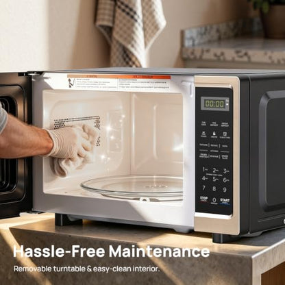 Smad Microwave Countertop Oven, Small Mini Ovens 700 Watt, 10 Power Levels Microwaves with 6 Cooking Presets for Dorm, Small Space, Tiny Room, RV, Child Lock, Compact 0.7 cu ft Microondas, Black