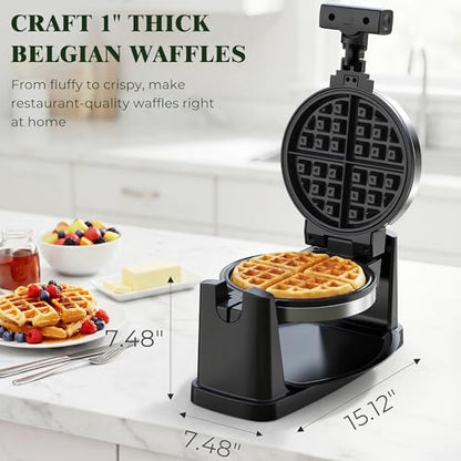 CATTLEMAN Waffle Maker, Rotating Belgian Waffle Maker with Magnetic Timer, 180° Flip Waffle Iron, Nonstick Plates, Adjustable Browning, Drip Tray, Cool Touch Handle for Crispy Family Breakfast
