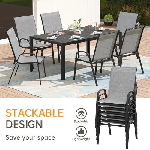 PIZZELLO 7-Piece Outdoor Dining Set Patio Dining Set for 6 Outdoor Table and Chairs All Weather Outdoor Patio Set w/Stackable Patio Chairs and HDPE Dining Table for Backyard, Garden and Poolside