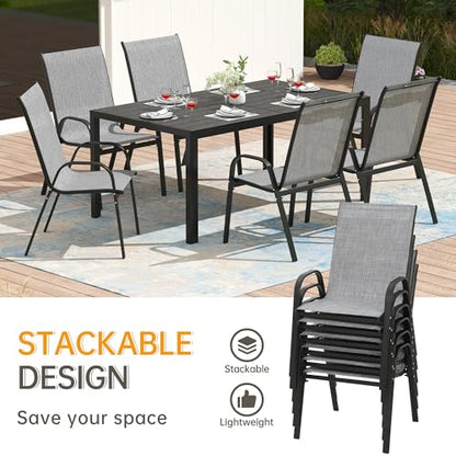 PIZZELLO 7-Piece Outdoor Dining Set Patio Dining Set for 6 Outdoor Table and Chairs All Weather Outdoor Patio Set w/Stackable Patio Chairs and HDPE Dining Table for Backyard, Garden and Poolside