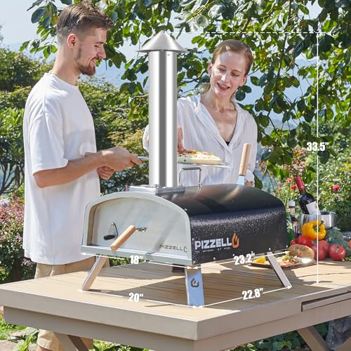 PIZZELLO 16" Outdoor Pizza Oven Propane & Wood Fired Multi-fuel Large Stainless Steel Pizza Grill with Gas Burner, Wood Tray Pizza Stone, Pizza Peel, Carry Bag (Black)