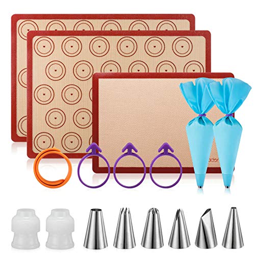 Macaron silicone baking mats - Macaroon Baking suppliers 1 Quarter Sheet + 2 Half Sheet Macaron Baking Mat,Macaron Baking Sheet,2 Piping Pastry Bag with Bag Tie,6 Piping Tips