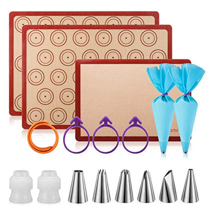 Macaron silicone baking mats - Macaroon Baking suppliers 1 Quarter Sheet + 2 Half Sheet Macaron Baking Mat,Macaron Baking Sheet,2 Piping Pastry Bag with Bag Tie,6 Piping Tips