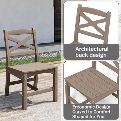 Polyhouz Outdoor Dining Set, HDPE 9-Piece Patio Table and Chairs Set, All-Weather Outdoor Dining Table Set for 8 with Umbrella Hole, Durable Patio Furniture Set with Chairs,White Brown