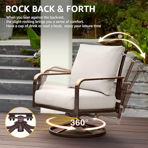 NATURAL EXPRESSIONS 5 Piece Outdoor Patio Dining Sets, 4pcs Swivel Dining Chairs & Square Woodgrain Dining Table with 1.65”Umbrella Hole for Lawn, Garden, Deck, Backyard and Porch
