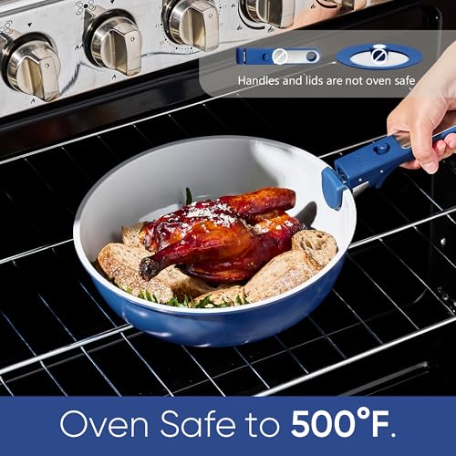 CAROTE 27pcs Ceramic Cookware Set Nonstick, Pots and Pans Set Non Stick, Non Toxic Cookware Detachable Handles, Dishwasher/Oven Safe, RV/Camping Cookware with Kitchen Utensils, Blue