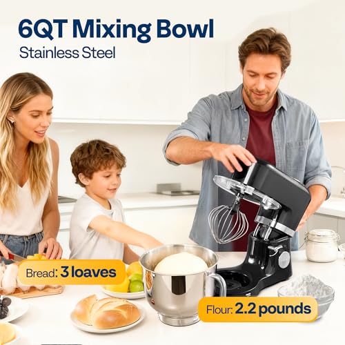 VIVOHOME Stand Mixer with Fermentation, One-Touch Presets Electric Dough Mixer with 6 Qt Bowl, Kitchen Standing Mixer for Baking, Cake with Flex Edge Beater, Bread Hook, Whisk, Black