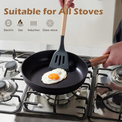 JEETEE Ceramic Cookware Sets 17 pcs, Healthy Pots and Pans Set Non Stick, Induction Kitchen Cooking Set with Removable Handles, Stackable Pots Pans, Oven Safe, PFOA/PFOS Free, Black
