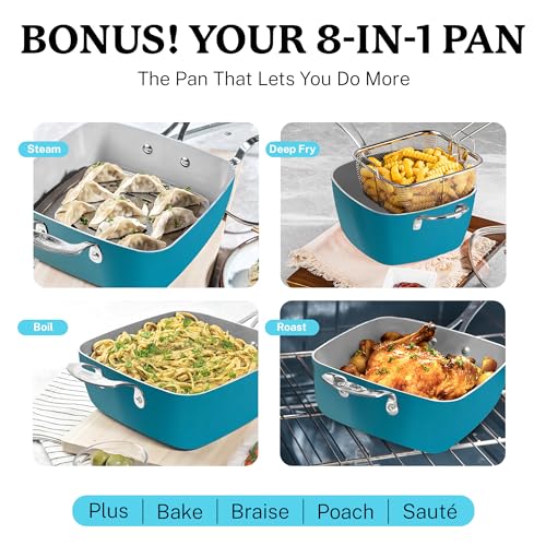 Gotham Steel 20 Piece Pots and Pans Set Nonstick Cookware Set, Pot and Pan Set, Kitchen Cookware Sets, Ceramic Cookware Set, Ceramic Pots and Pans Set, Pot Set, Dishwasher Safe, Aqua Blue