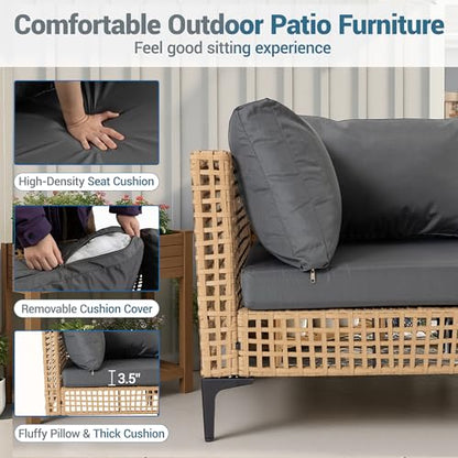 WiNVO 7 Piece Outdoor Patio Furniture Set with Coffee Table - Grey