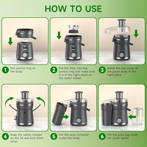 Juicer Machine, 500W Centrifugal Juicer Extractor with 3 Speed & Wide Mouth 3” Feed Chute for Fruit Vegetable, High Yield Juicer Included Cleaning Brush for Easy to Clean, Gray