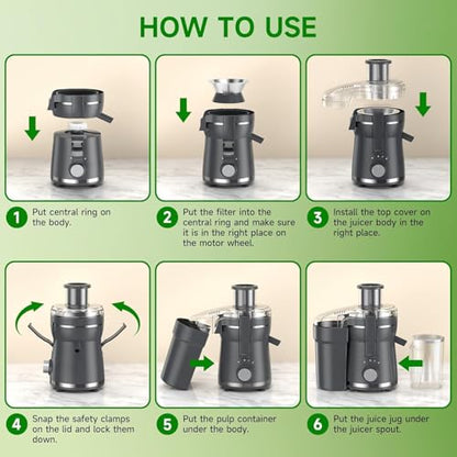 Juicer Machine, 500W Centrifugal Juicer Extractor with 3 Speed & Wide Mouth 3” Feed Chute for Fruit Vegetable, High Yield Juicer Included Cleaning Brush for Easy to Clean, Gray