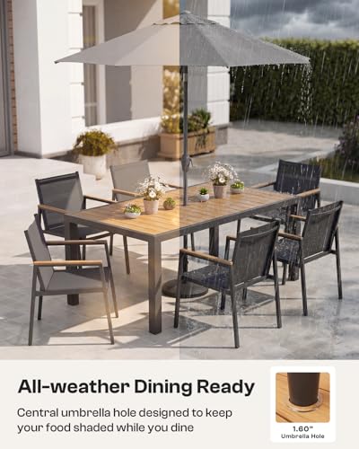 Oasbira Outdoor Dining Set for 4, Aluminum Patio Table and Chairs Set, 5-Piece All Weather Patio Dining Furniture Set with Umbrella Hole for Backyard, Deck, Poolside (Gray-Teak)