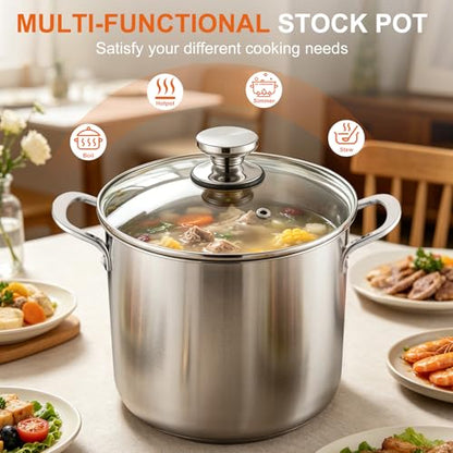 P&P CHEF 8 Quart Stainless Steel Stock Pot with Lid, Large Stockpot for Cooking Pasta Soup, Cookware for Induction Gas Electric Stoves, Visible Lid & Measuring Markings, Dishwasher Safe